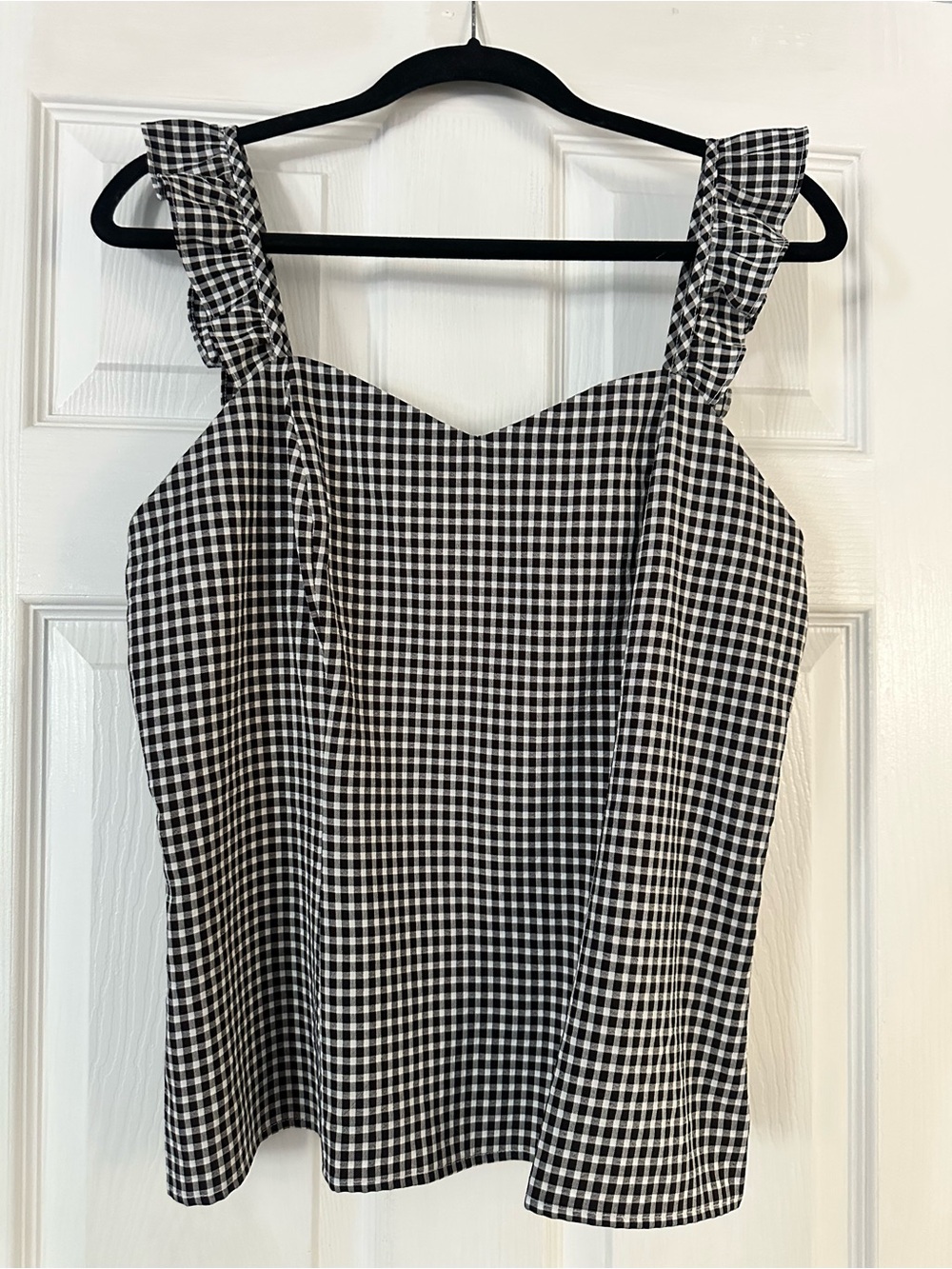 Belle Poque Black & White Gingham Ruffle Strap Tank XL